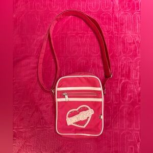 Y2K Pink Point Zero Mini Crossbody Bag – Heart Logo Stud Detail